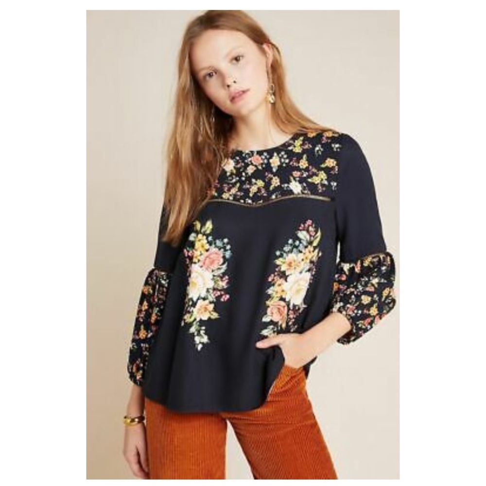 FARM Rio Navy Floral Puff-Sleeve Blouse - Picture 3 of 5